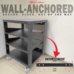 12U 19-Inch Open Frame AV Rack with Shelves, Wheels & Hardware
