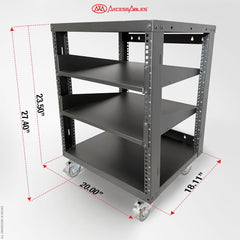 12U 19-Inch Open Frame AV Rack with Shelves, Wheels & Hardware