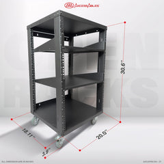 16U 19-Inch Open Frame AV Rack with Shelves, Wheels & Hardware