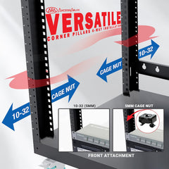 16U 19-Inch Open Frame AV Rack with Shelves, Wheels & Hardware