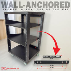16U 19-Inch Open Frame AV Rack with Shelves, Wheels & Hardware