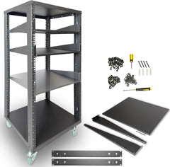 22U 19-Inch Open Frame AV Rack with Shelves, Wheels & Hardware