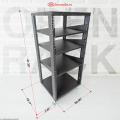 22U 19-Inch Open Frame AV Rack with Shelves, Wheels & Hardware