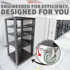 22U 19-Inch Open Frame AV Rack with Shelves, Wheels & Hardware
