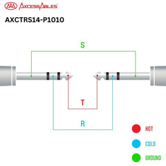 AxcessAbles 1/4" (6.35mm) TRS to 1/4" (6.35mm) TRS Multi-Color Balanced Stereo Patch Cables, 6-Pack (10ft) for Outboard Gear & Studio Equipment