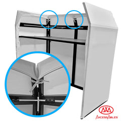 AxcessAbles DJ BOOTH XL 58" wide x 29" deep DJ Facade Table | Portable Extra Wide DJ Table Booth with Black and White Scrims, Carry Cases | Large DJ Controller Stand | Music Mixer Stand