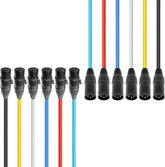 3-Pin DMX XLR Male to Female Lighting Cable 6-Pack Multi-Color