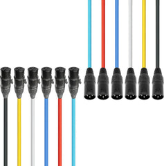 3-Pin DMX XLR Male to Female Lighting Cable 6-Pack Multi-Color