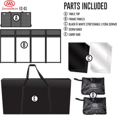 AxcessAbles Portable DJ Facade Booth with Black and White Lighting Scrims, Carry Cases | Standing DJ Table - 40" x 20" | DJ Controller Stand | Recording Mixer Stand | DJ Booth (ES-01)