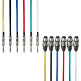 AxcessAbles XLR Female to 6.35mm (1/4") TRS Balanced Audio Cables, 3ft, 6-Pack, Multi-Color, XLR to TRS Patch Cords for Speakers, Microphones & Studio Audio
