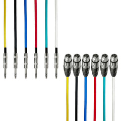1/4-Inch TRS (Stereo) to Female XLR Multi-Color Metal Cables (6 Pack)