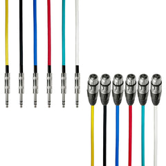 AxcessAbles XLR Female to 1/4" TRS Balanced 6ft Speaker Color Cable Pack | Balanced Speaker, Microphone Snake Cords (6ft - 6 Pack)