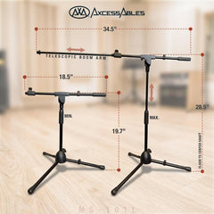 AxcessAbles Short Microphone Stand with 34" Telescoping Boom Arm | Low Profile Mic Tripod for Drums and Guitar Amps