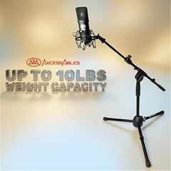 AxcessAbles Low-Profile Microphone Tripod Stand with Boom Arm | Adjustable Height Short Floor Mic Stand with Boom | Kick Drum Mike Stands | Guitar Amp Stands (2-Pack)
