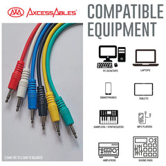 AxcessAbles 1/4-inch (6.35mm) TS to 1/4-inch (6.35mm) TS Unbalanced Mono Multi-Color Patch Cables 6 Pack Outboard Gear & Patchbay Studio Cables External Effects Digital Analog Effects (1.5ft) - Open Box