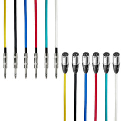 1/4-Inch TRS (Stereo) to Male XLR Multi-Color Metal Cables (6 Pack)
