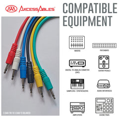 1/8-inch TS (Mono) Multi-Color Unbalanced Patch Cables (6 Pack, 1ft)