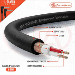 1/4-inch TS (Mono) Right Angle Guitar Audio Multi-Color Patch Cable 6-Pack