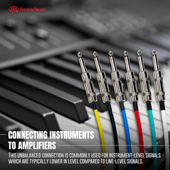 AxcessAbles Audio 1/4-Inch TS Speakers Guitar Cables- 20ft | TS 1/4" Guitar Cables| Male to Male 20ft Multicolor Instrument Cords (20ft - 6 Pack)