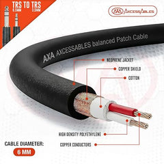 AxcessAbles 1/8 inch (3.5mm) TS to 1/8 inch (3.5mm) TS Unbalanced Mono Patch Cables |3.5mm TS Aux Cords 6 Pack (3ft)