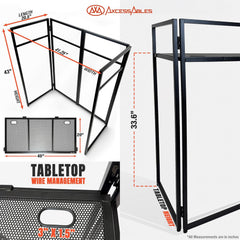 AxcessAbles Portable DJ Facade Booth with Carry Case – 40" x 20" Tabletop, Steel Frame, and Black & White Scrims