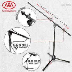 AxcessAbles Short Microphone Stand with 34" Telescoping Boom Arm | Low Profile Mic Tripod for Drums and Guitar Amps