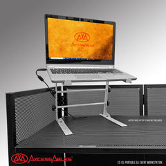 AxcessAbles Portable DJ Facade Booth with Black and White Lighting Scrims, Carry Cases | Standing DJ Table - 40" x 20" | DJ Controller Stand | Recording Mixer Stand | DJ Booth (ES-01)