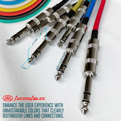 1/4-Inch TRS (Stereo) 3ft Multi-Colored Balanced Patch Cables Metal Connectors (6 Pack)