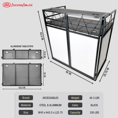 Two Tier Portable Adjustable Aluminum DJ Facade Booth, Black & White Scrims