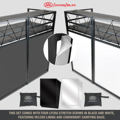 Two Tier Portable Adjustable Aluminum DJ Facade Booth, Black & White Scrims