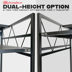 Two Tier Portable Adjustable Aluminum DJ Facade Booth, Black & White Scrims