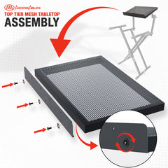 AxcessAbles Dual Tier Keyboard Stand – Heavy Duty Adjustable X-Style Piano Stand with 2nd Tier for 54/61/64/88-Key Digital Pianos, Synths, Laptops & Sheet Music