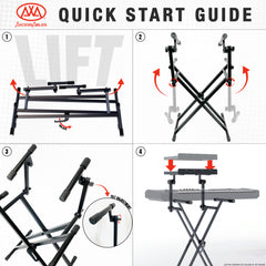 AxcessAbles Dual Tier Keyboard Stand – Heavy Duty Adjustable X-Style Piano Stand with 2nd Tier for 54/61/64/88-Key Digital Pianos, Synths, Laptops & Sheet Music