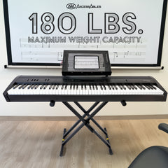 AxcessAbles Dual Tier Keyboard Stand – Heavy Duty Adjustable X-Style Piano Stand with 2nd Tier for 54/61/64/88-Key Digital Pianos, Synths, Laptops & Sheet Music