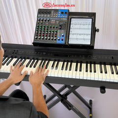AxcessAbles Dual Tier Keyboard Stand – Heavy Duty Adjustable X-Style Piano Stand with 2nd Tier for 54/61/64/88-Key Digital Pianos, Synths, Laptops & Sheet Music