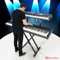 AxcessAbles Dual Tier Keyboard Stand – Heavy Duty Adjustable X-Style Piano Stand with 2nd Tier for 54/61/64/88-Key Digital Pianos, Synths, Laptops & Sheet Music