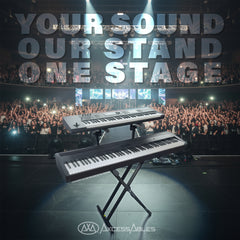 AxcessAbles Dual Tier Keyboard Stand – Heavy Duty Adjustable X-Style Piano Stand with 2nd Tier for 54/61/64/88-Key Digital Pianos, Synths, Laptops & Sheet Music