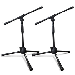 AxcessAbles Short Microphone Stand with 34" Telescoping Boom Arm | Low Profile Mic Tripod for Drums and Guitar Amps(2-Pack)