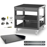 RK8U-1T 8U Open Frame 19-Inch Network & AV Rack with Locking Caster Wheels, 1U Shelf, Cage Nuts, Screws, Wall Mount Kit & Dual Mounting Rails