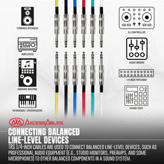 1/4-Inch TRS (Stereo) Multi-Color Patch Cables Metal Connectors (6 Pack)