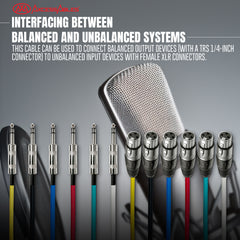 1/4-Inch TRS (Stereo) to Female XLR Multi-Color Metal Cables (6 Pack)