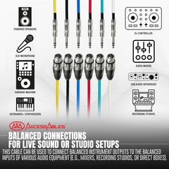 1/4-Inch TRS (Stereo) to Female XLR Multi-Color Metal Cables (6 Pack)