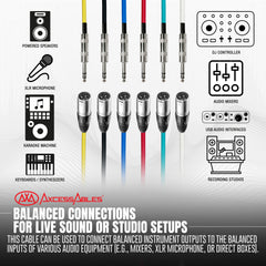 1/4-Inch TRS (Stereo) to Male XLR Multi-Color Metal Cables (6 Pack)