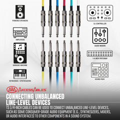 1/4-Inch TS (Mono) Multi-Colored Unbalanced Patch Cables (6 Pack)