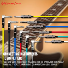 1/4-Inch TS (Mono) Straight to Right Angle Multi-Color Cables (6 Pack)