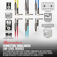 1/4-Inch TS (Mono) Straight to Right Angle Multi-Color Cables (6 Pack)