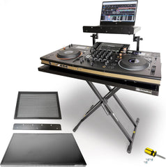 Portable Two-Tier DJ Table Workstation X Stand with Tabletops