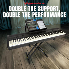 Portable Two-Tier DJ Table Workstation X Stand with Tabletops