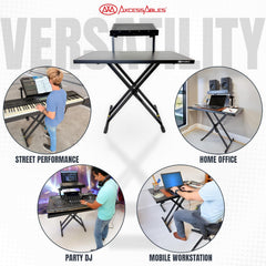 Portable Two-Tier DJ Table Workstation X Stand with Tabletops