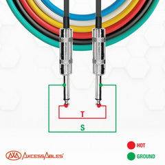AxcessAbles Audio 6.35mm (1/4-Inch) TS Speakers Guitar Cables - 20ft | TS 1/4" Guitar Cables | Male to Male 20ft Multicolor Instrument Cords (20ft - 6 Pack)